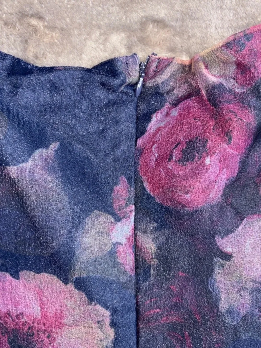 Lulu's Navy Floral Tiered Midi Dress with Puff Sleeves